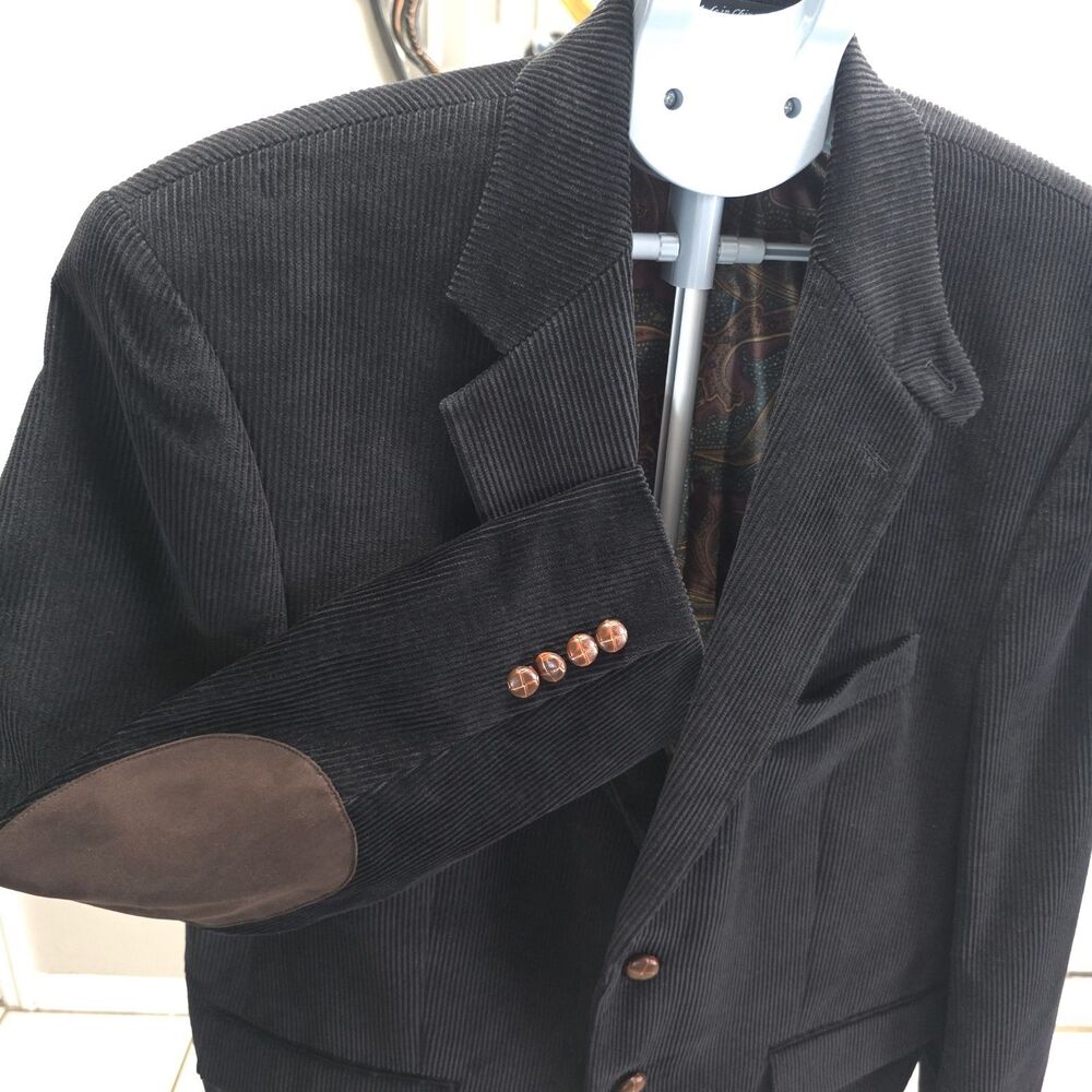 Lauren Ralph Lauren Corduroy Sport Coat Blazer Mens 42R Elbow Patches Black